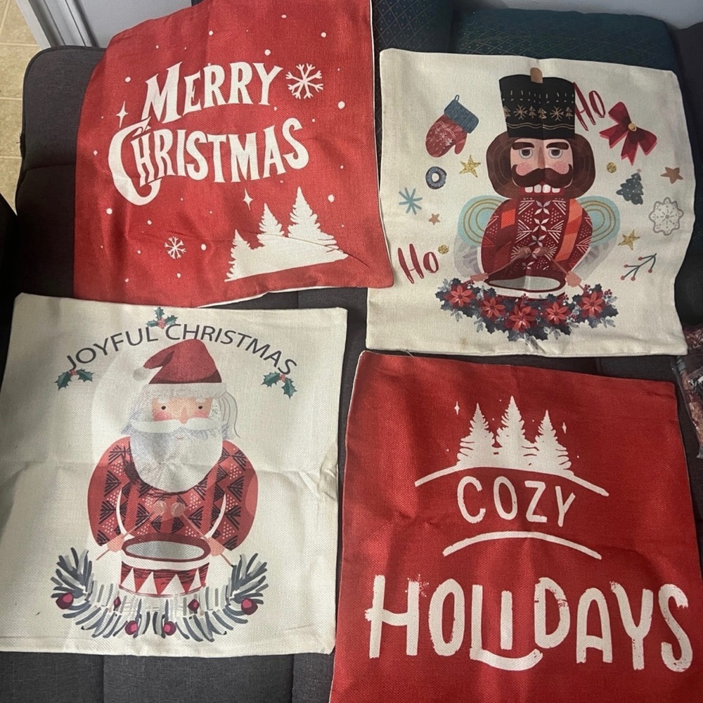 Festive Christmas Pillow Covers Set - Red and Cream